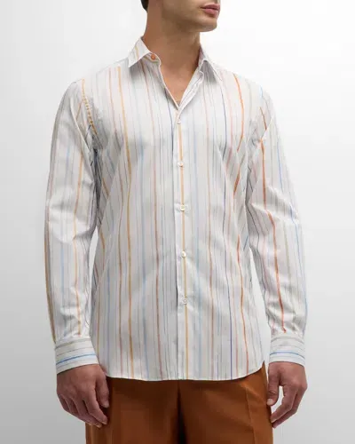 Paul Smith Men's Pencilled Artist Stripe Cotton Sport Shirt In White