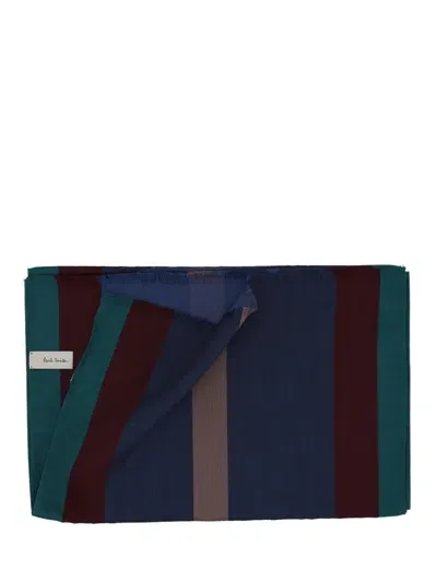 Paul Smith Men Scarf Reggie Stripe In Cobalt Blue