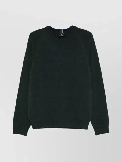 Paul Smith Merino Wool Crewneck Sweater With Raglan Sleeves In Green