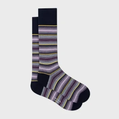 Paul Smith Navy And Lilac Ombre Stripe Socks Blue In Multi