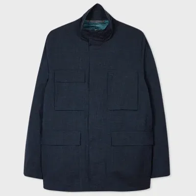 Paul Smith Navy Wool-linen Water-resistant Field Jacket Blue