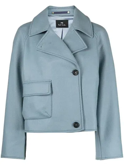 Paul Smith Notched Biker Jacket In Petrol Blue