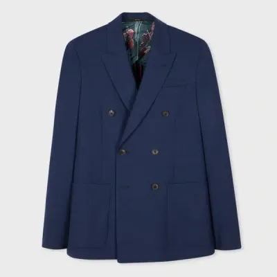 Paul Smith Royal Blue Overdye Marl Stretch-wool Double-breasted Blazer