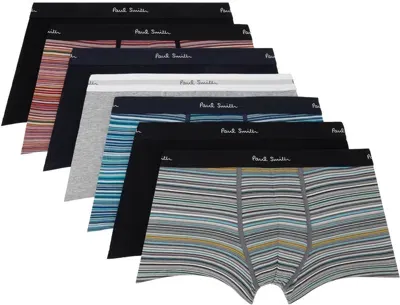 Paul Smith Seven-pack Multicolor 'signature Stripe' And Plain Boxers In 1a Multicolour