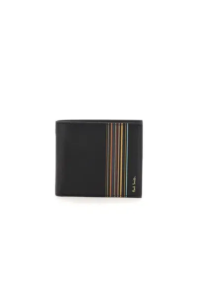 Paul Smith Signature Stripe Block Calfskin Wallet In Nero