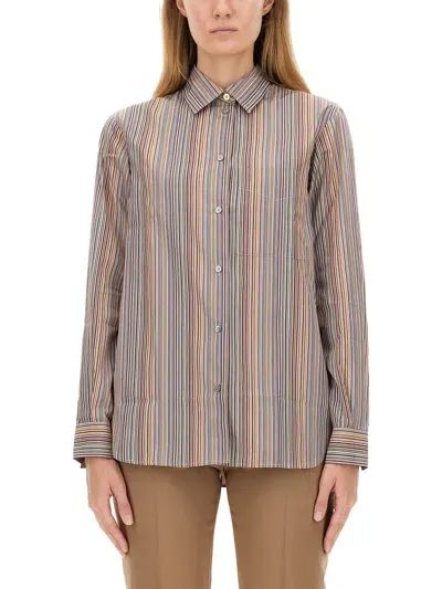 Paul Smith Striped Long-sleeved Cotton Shirt In Multicolour