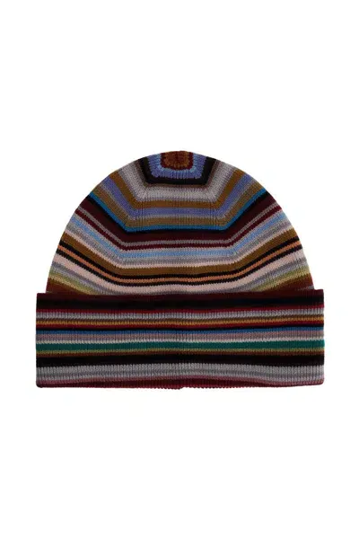 Paul Smith Signature Stripe Virgin Wool Beanie Hat In Multicolor