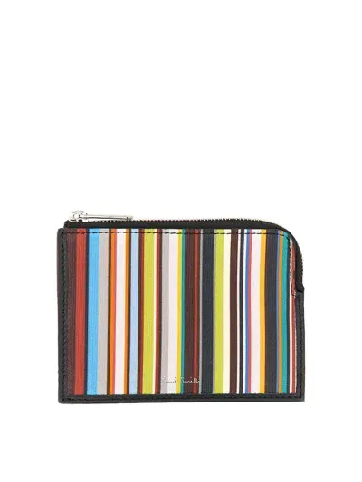 Paul Smith Signature Stripe Zipper Wallet In Multicolour