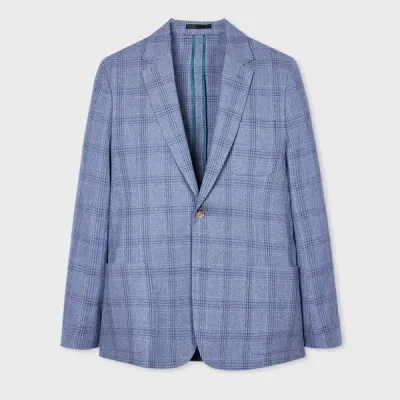 Paul Smith Sky Blue Cotton-linen Check Unlined Blazer