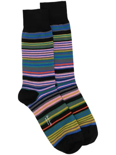 Paul Smith Striped Ankle Socks In Black