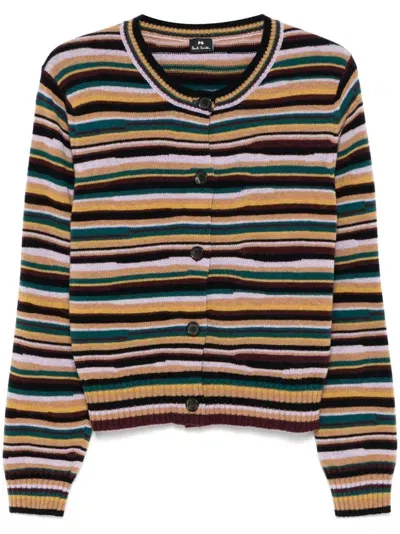 Paul Smith Striped Wool Cardigan In Multi