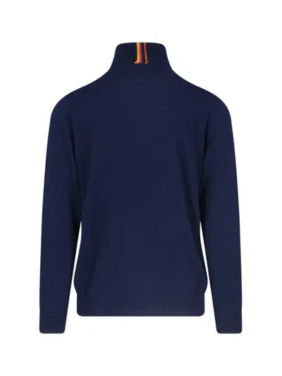 Paul Smith Signature Stripe Detailed Roll Neck Sweater In Blue