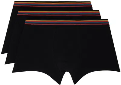 Paul Smith Three-pack Black Striped Waistband Boxer Briefs In 79 Blacks