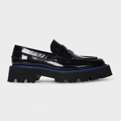 Paul Smith Women's Black Chunky High Shine 'magpie' Leather Loafers In Schwarz