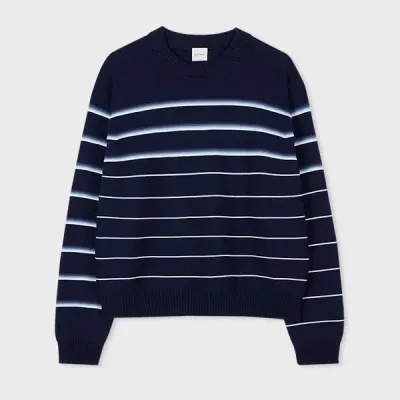 Paul Smith Women's Dark Blue Organic Cotton Multi Stripe Crew Neck Sweater