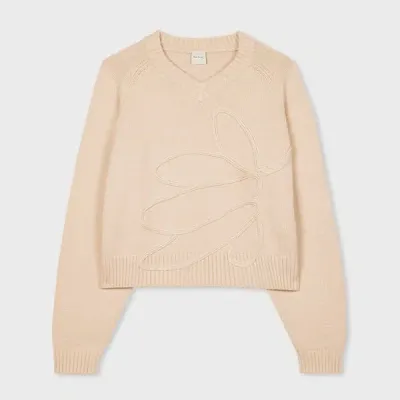 Paul Smith Women's Ivory Raised Stem Stitch Knitted V-neck Sweater White