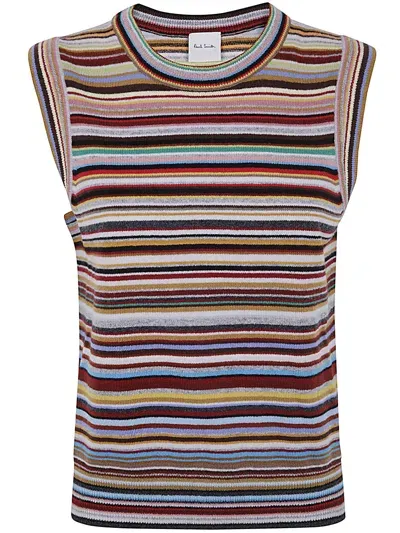 Paul Smith Womens Knitted Vest Crew Neck In Multicolor