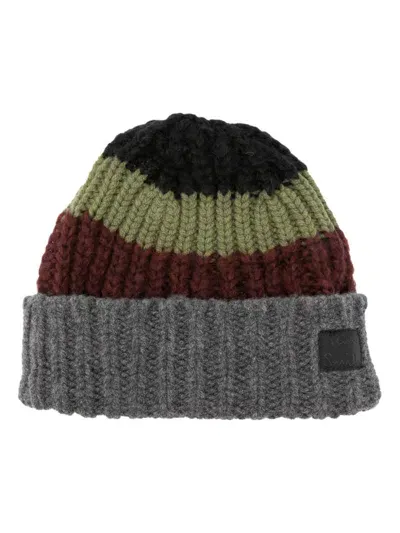 Paul Smith Striped Beanie Mohair In Black