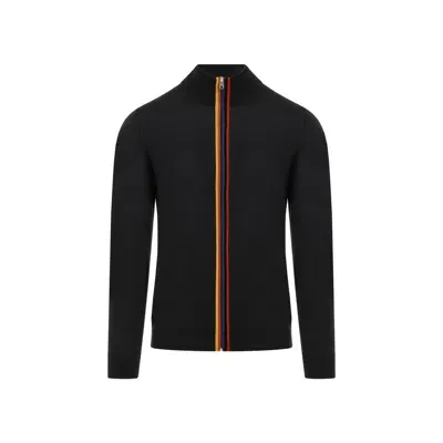 Paul Smith Wool Zip Cardigan Sweater In Black