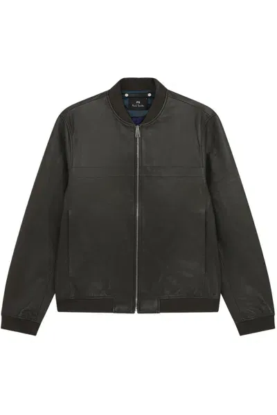 Paul Smith Zipped Bomber Jacket In Very Dark Green