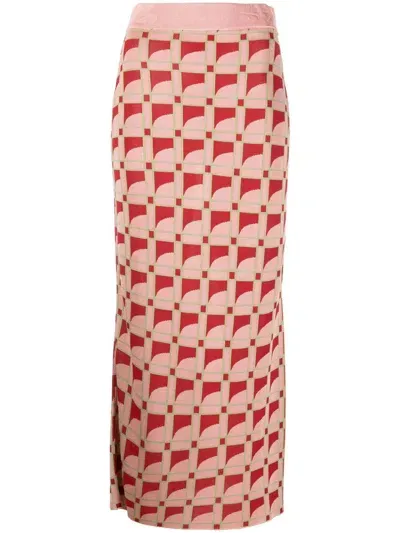 Paula Long Jacquard Pencil Skirt In 粉色