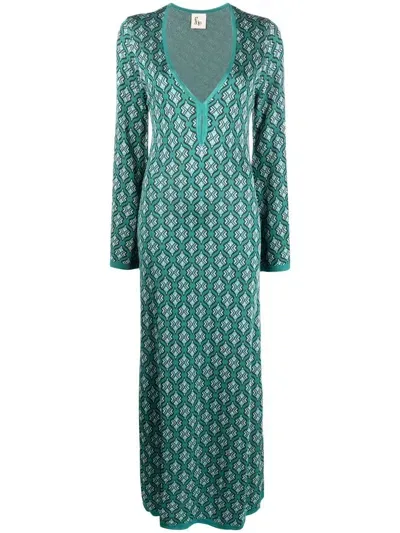 Paula Malaya Jacquard Dress In Green