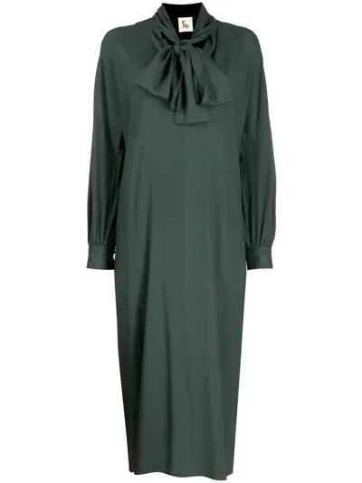 Paula Scarf-detail Scoop Neck Dress In Green