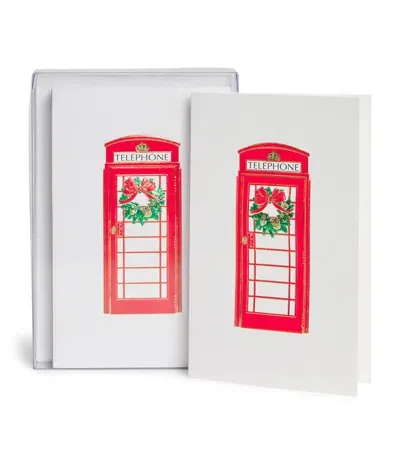 Paula Skene Mini London Phone Booth With Wreath Christmas Cards In Red