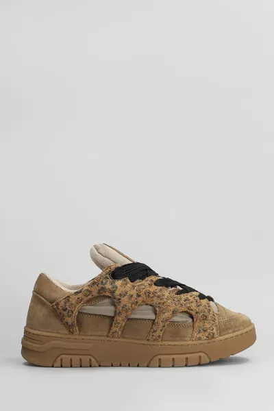 Paura Santha 1 Sneakers In Brown Suede And Fabric In Beige Leopard