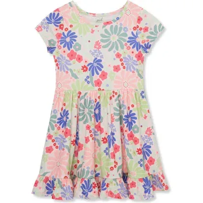 Peek Aren't You Curious Kids' Floral Print Flounce Hem Dress In Green Floral Multi