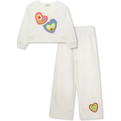 Peek Aren't You Curious Kids' Heart Embroidered Crewneck Sweatshirt & Knit Pants Set In Natural