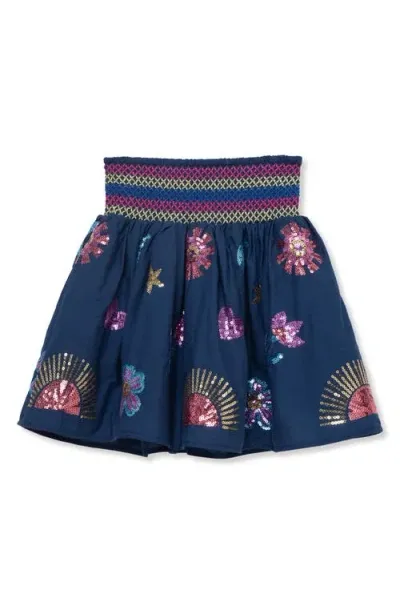 Peek Aren't You Curious Kids' Sequin Appliqué Smocked Waist Skirt In Navy