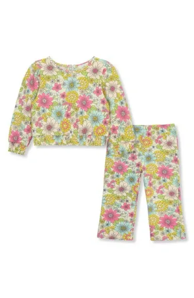 Peek Essentials Babies'  Floral Cotton Top & Flare Pants Set In Floral Print