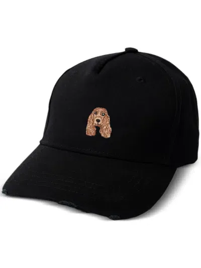 Pelo Foundation Cocker-patch Cotton Cap In Black