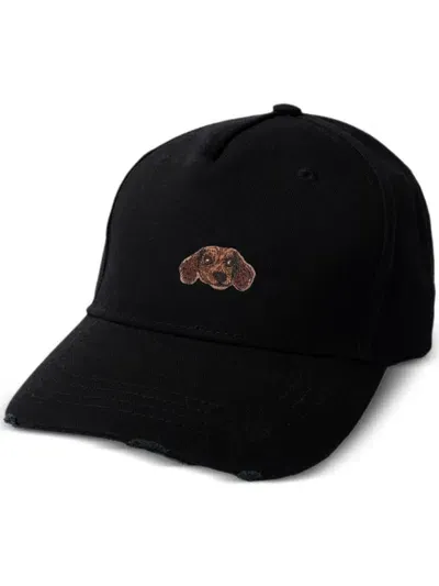 Pelo Foundation Sausage Dog-patch Cotton Cap In Black