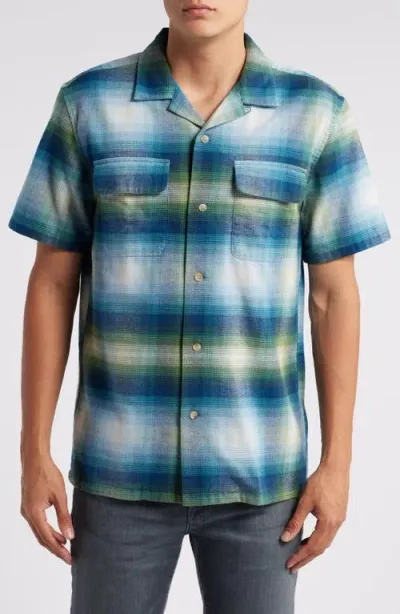 Pendleton Baja Board Plaid Camp Shirt In Blue/green Ombre