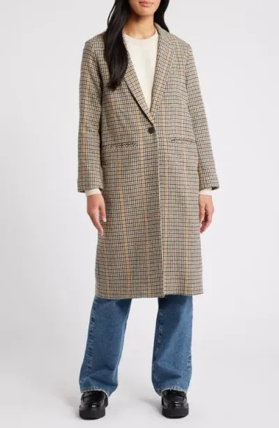 Pendleton Hudson Virgin Wool Blend Overcoat In Tan Mix/brown Multi Check