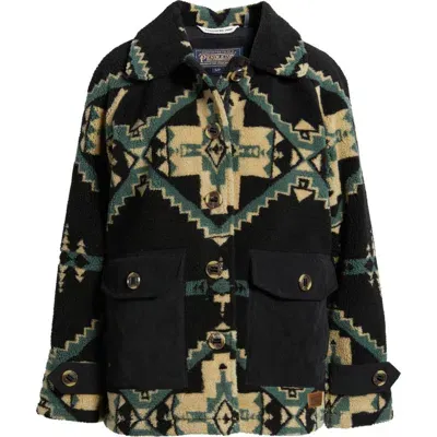 Pendleton Lodge Pine High Pile Fleece Barn Coat In Four Corners Hunter