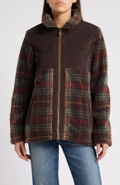 Pendleton Madrona Mixed Media Coat In Brown Teal Plaid