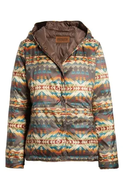 Pendleton Sula Reversible Hooded Down Jacket In Solstice Canyon Brown