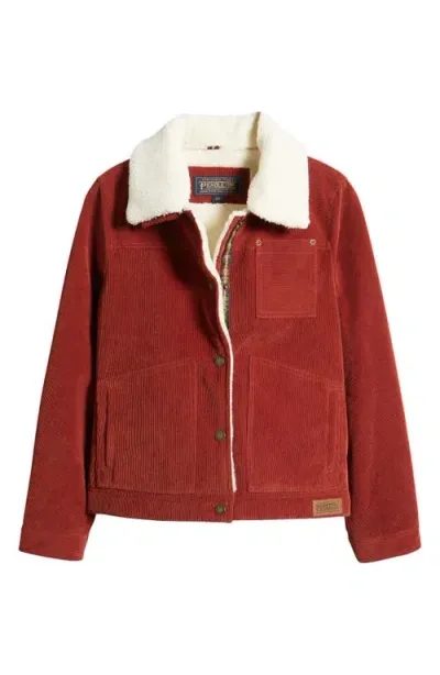 Pendleton Wind River Corduroy Trucker Jacket With Removable Fleece Collar In Roasted Russet