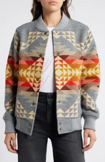 Pendleton Wool Blend Jacquard Bomber Jacket In Smith Rock Grey