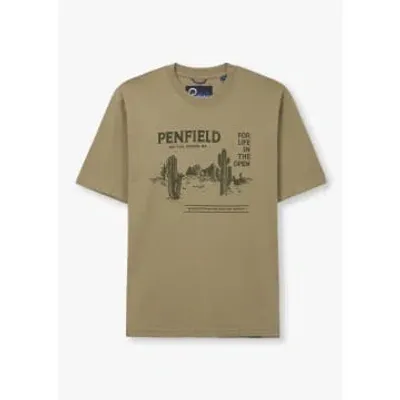 Penfield Mens Reverence Print T-shirt In Slate Green In Beige Fabric