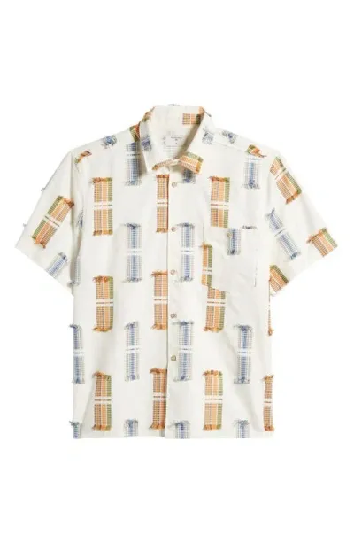 Percival Ambassador Fil Coupé Short Sleeve Organic Cotton Button-up Shirt In Ecru