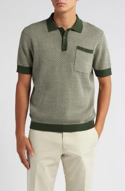 Percival Casa Martini Zigzag Jacquard Cotton Polo Sweater In Forest