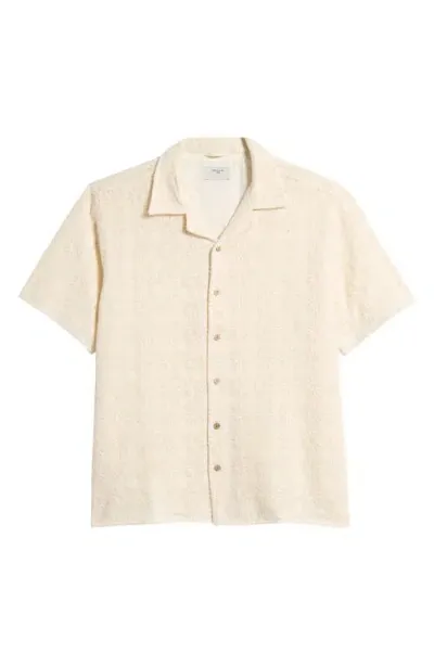 Percival Crochet Poplin Cotton Camp Shirt In Ecru