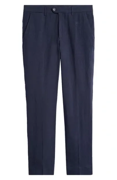 Percival Flat Front Linen Pants In Navy