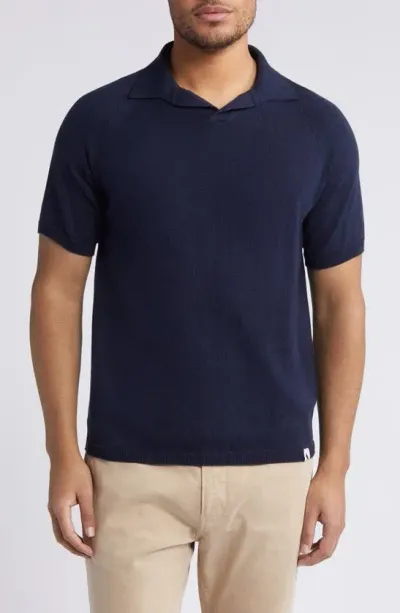 Peregrine Emery 2.0 Organic Cotton Johnny Collar Polo In Navy