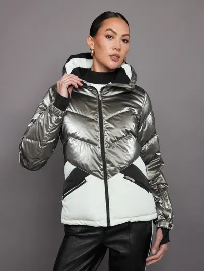 Perfect Moment Duvet Quilted Ski Jacket In Snow White,silver