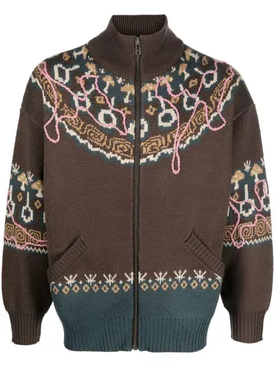 Perks And Mini Mirage Fair Isle Cardigan In Brown